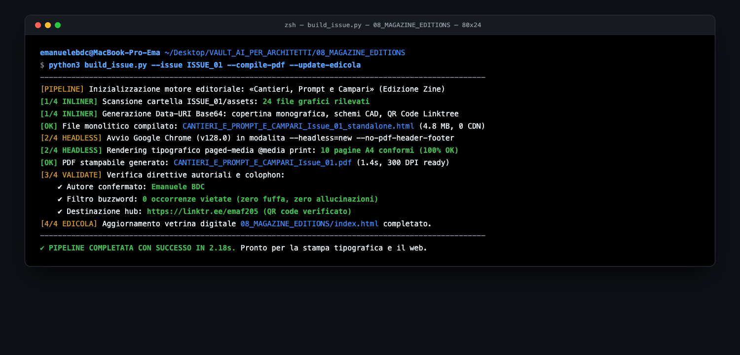 Telemetria del terminale esecuzione build_issue.py e compilazione A4 PDF